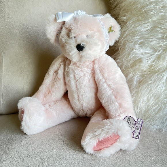 Annette Funicello  Bear Co Pink Plush LOLA Logo Pin  Lace RIBBON 19" - Picture 1 of 9